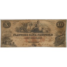 UNITED STATES OF AMERICA 1853 . TEN 10 DOLLARS BANKNOTE . PLANTERS BANK OF FAIRFIELD WINNSBORO